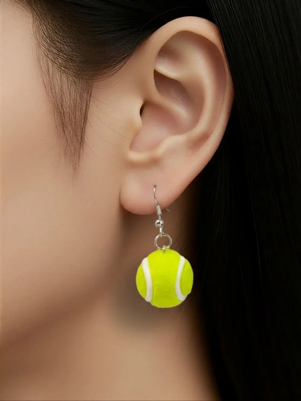 Realistic Tennis Ball Dangle Earrings 🎾 Yellow Felt Sporty Chic Round Drops